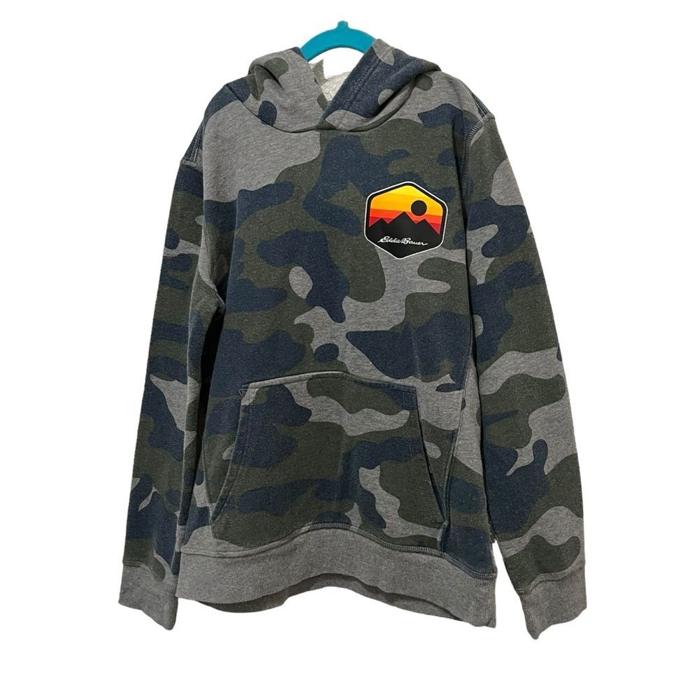 Eddie Bauer Camo Outdoor Camping Logo Sunset Pullover Hoodie Youth Kids M 10/12